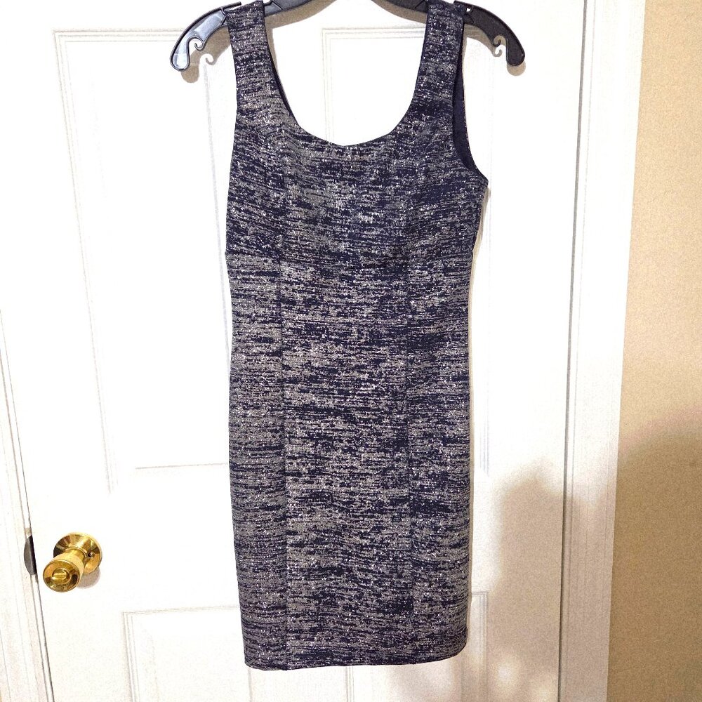 Textured Navy & Silver Sparkle Sleeveless Sheath Dress – Size S